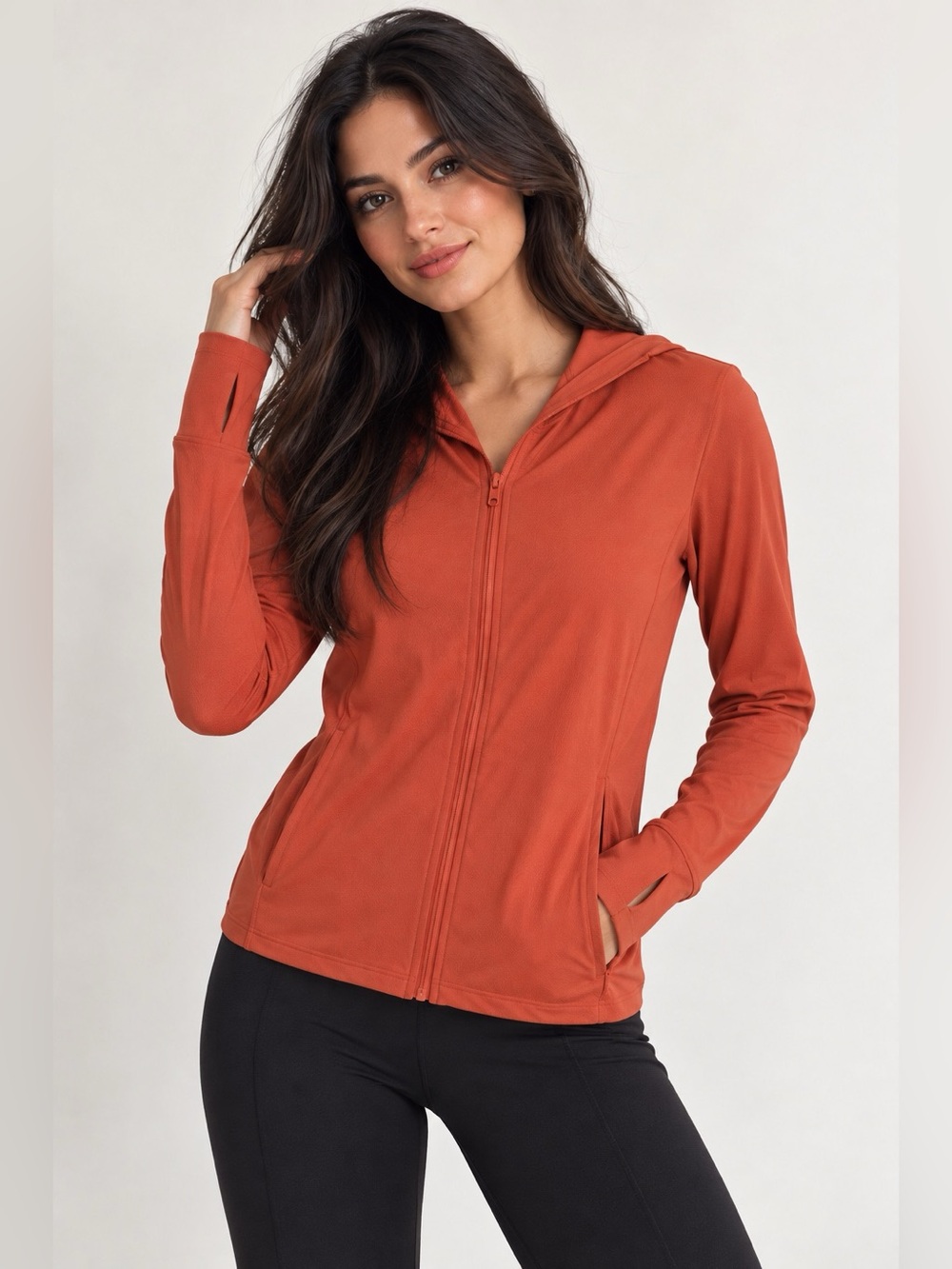 UNIQLO AIRism UV Protection Full Zip Hoodie Terracotta Orange Size S